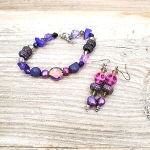 Skull earrings and bracelet set